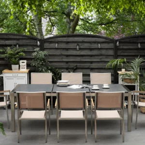 Tuinset 8-zits GROSSETO driedubbele plaat Graniet Gevlamd Zwart/beige