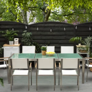 Tuinset 8-zits GROSSETO Gebarsten glas Transparant/wit
