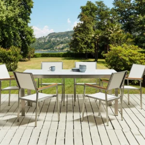 Tuinset 6-zits COSOLETO/GROSSETO Veiligheidsglas Marmereffect Wit marmer