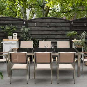 Tuinset 8-zits GROSSETO driedubbele plaat Graniet Gepolijst Zwart/beige