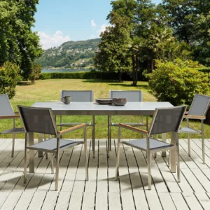 Tuinset 6-zits COSOLETO/GROSSETO Veiligheidsglas Marmereffect Grijs