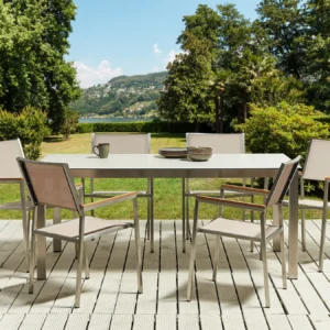 Tuinset 6-zits COSOLETO/GROSSETO Veiligheidsglas Marmereffect Wit/beige