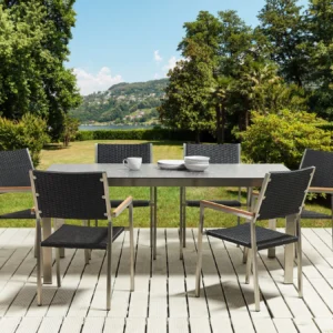 Tuinset 6-zits COSOLETO/GROSSETO Veiligheidsglas Granieteffect Zwart