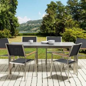 Tuinset 6-zits COSOLETO/GROSSETO Veiligheidsglas Granieteffect Zwart