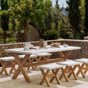 Tuinset met krukken 6-zits OLBIA Beton Wit