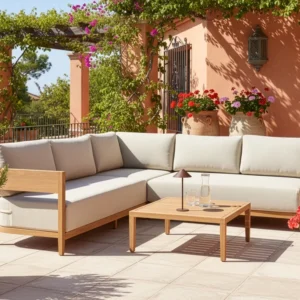 Tuin hoekloungeset met tafel 5-zits SAMPIERI linkszijdig Metaal Lichtbruin