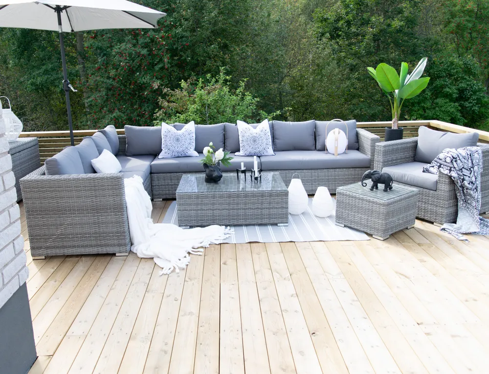 Loungeset met tafel 8-zits XXL rechtszijdig modulair PE rotan Grijs