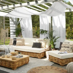 Loungeset met tafel 4-zits VARALLO linkszijdig modulair Rotan Natuurlijk