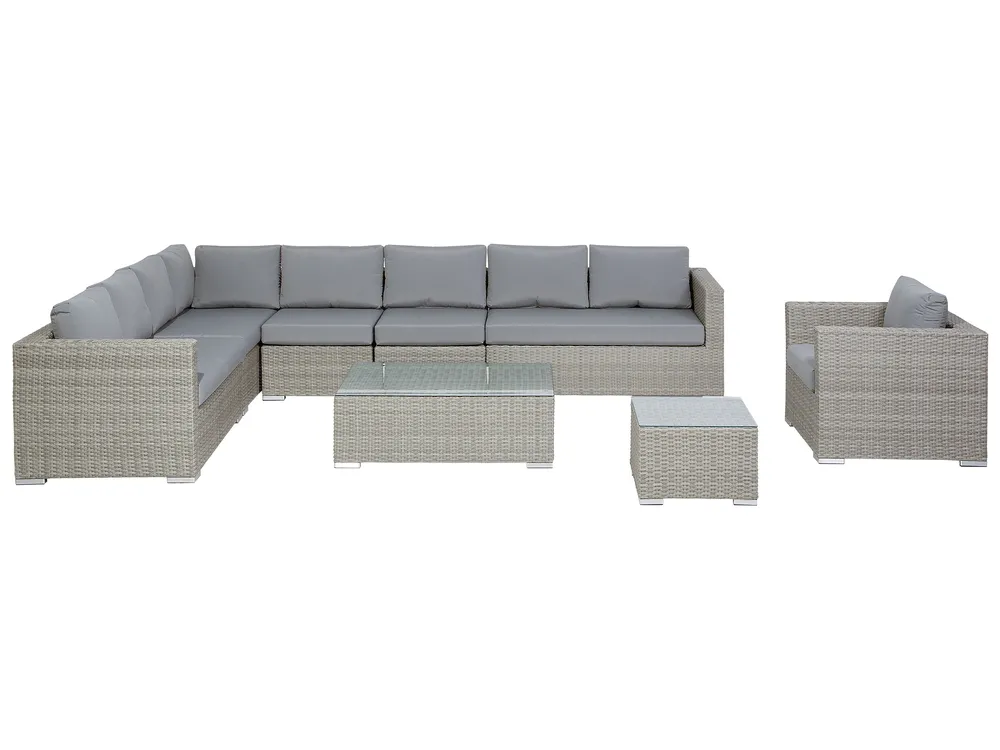 Loungeset met tafel 8-zits XXL rechtszijdig modulair PE rotan Grijs - Afbeelding 2