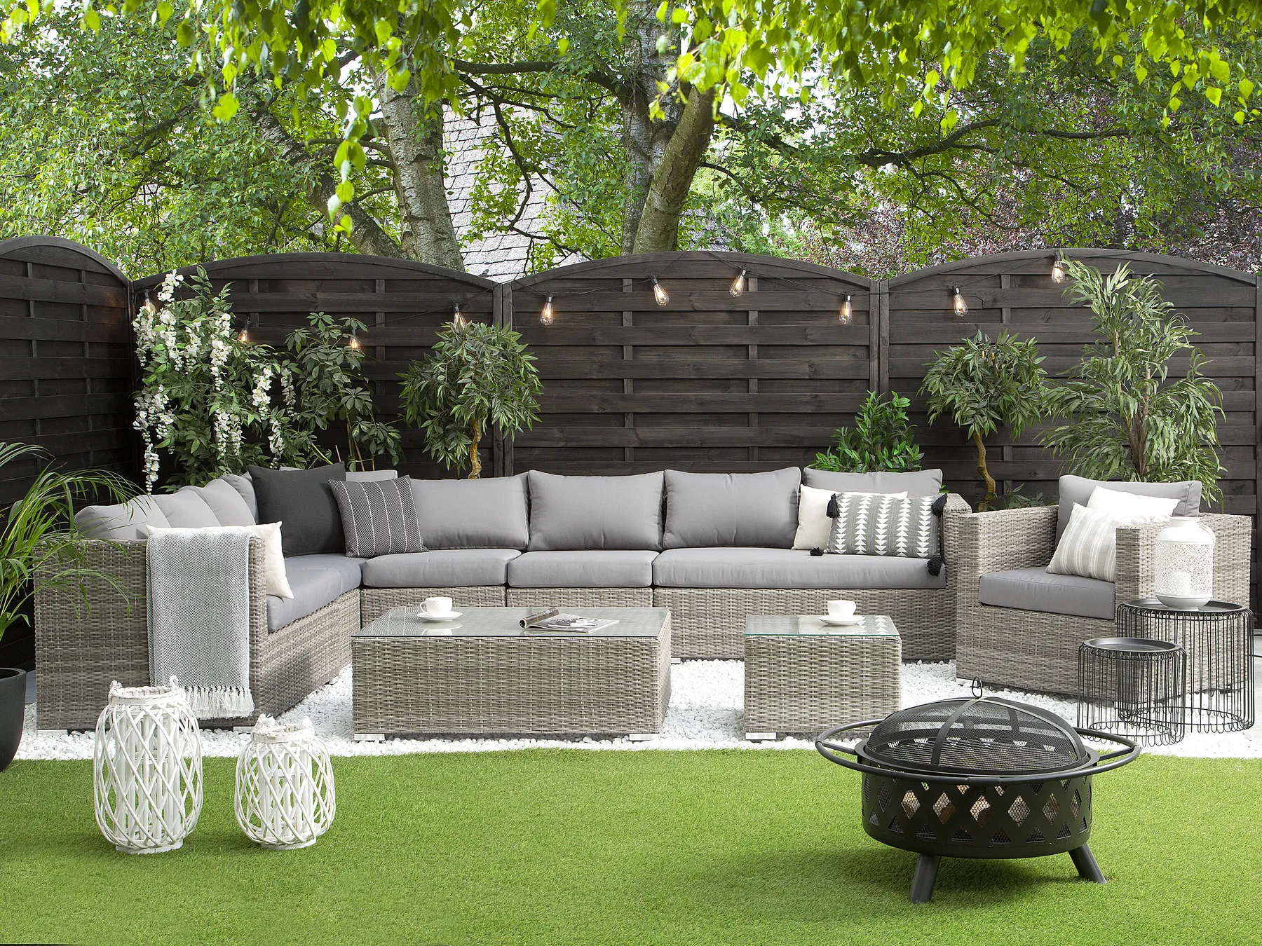 Loungeset met tafel 8-zits XXL rechtszijdig modulair PE rotan Grijs - Afbeelding 3