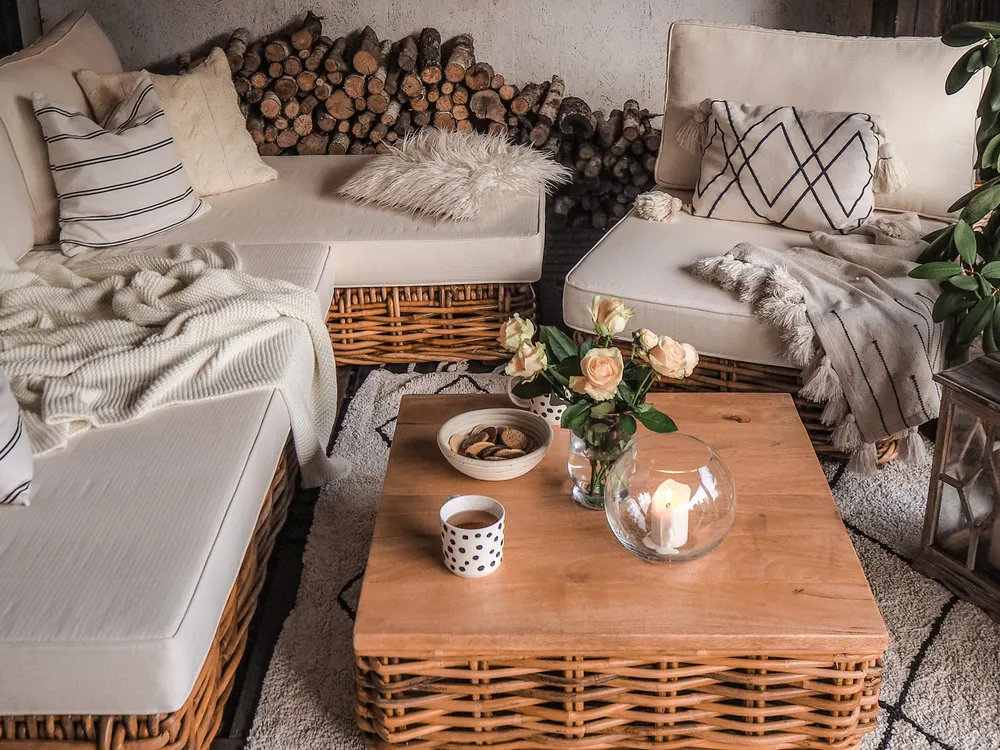 Loungeset met tafel 4-zits VARALLO linkszijdig modulair Rotan Natuurlijk - Afbeelding 3