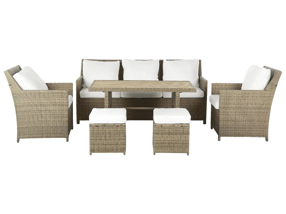 Loungeset met tafel en ottomaan 5-zits FONTI met kussens PE rotan Bruin - Afbeelding 2