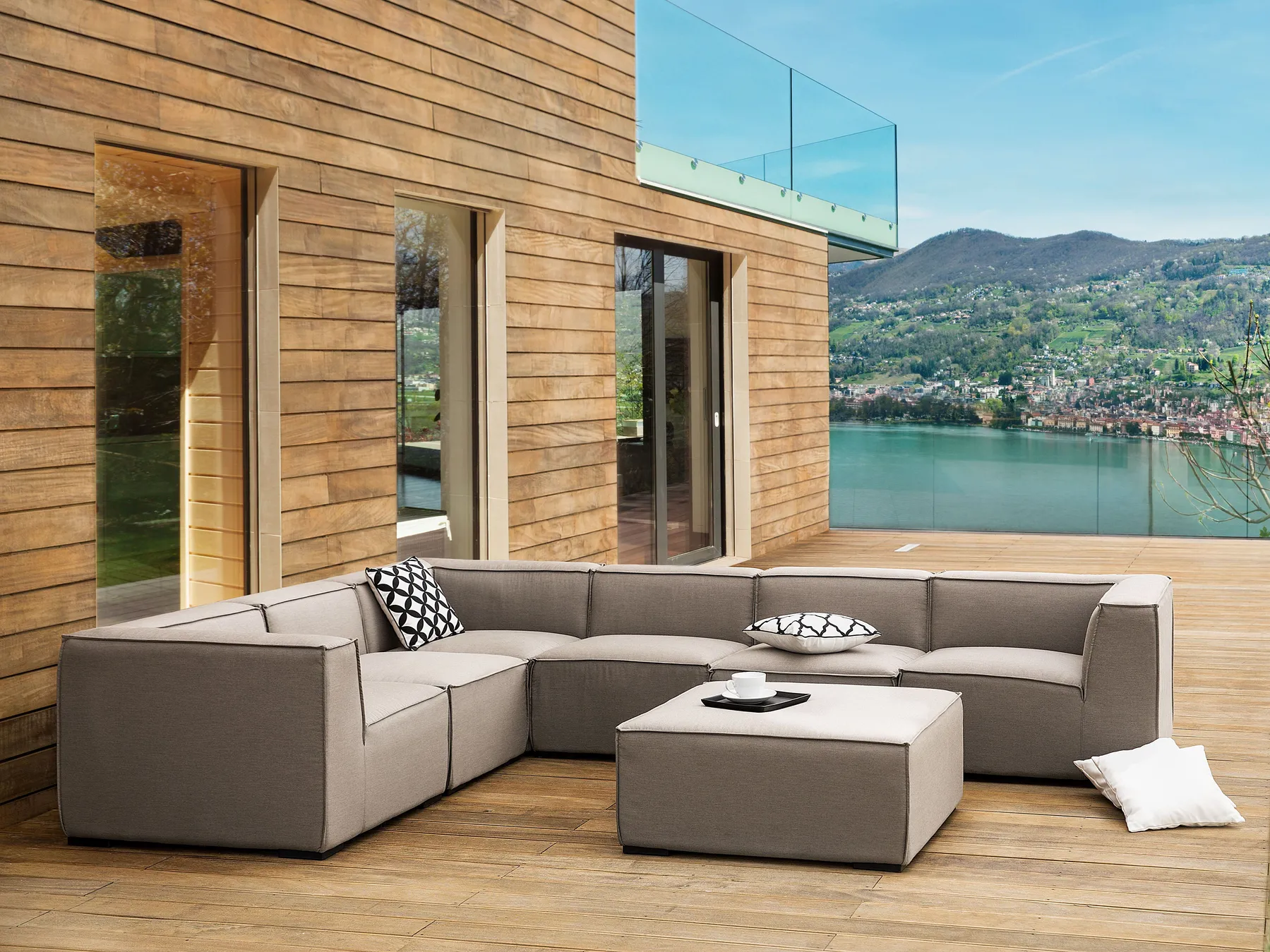 Tuin hoekloungeset met tafel 6-zits BELVEDERE PE rotan Bruin - Afbeelding 3