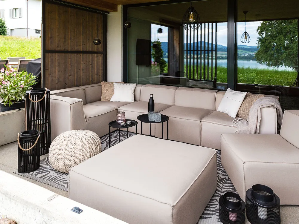 Tuin hoekloungeset met tafel 6-zits BELVEDERE PE rotan Bruin