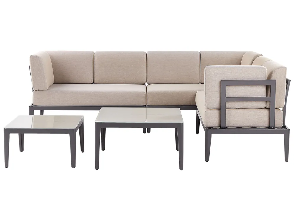 Tuin hoekloungeset met tafel 6-zits RIMA III linkszijdig modulair Metaal Beige - Afbeelding 2