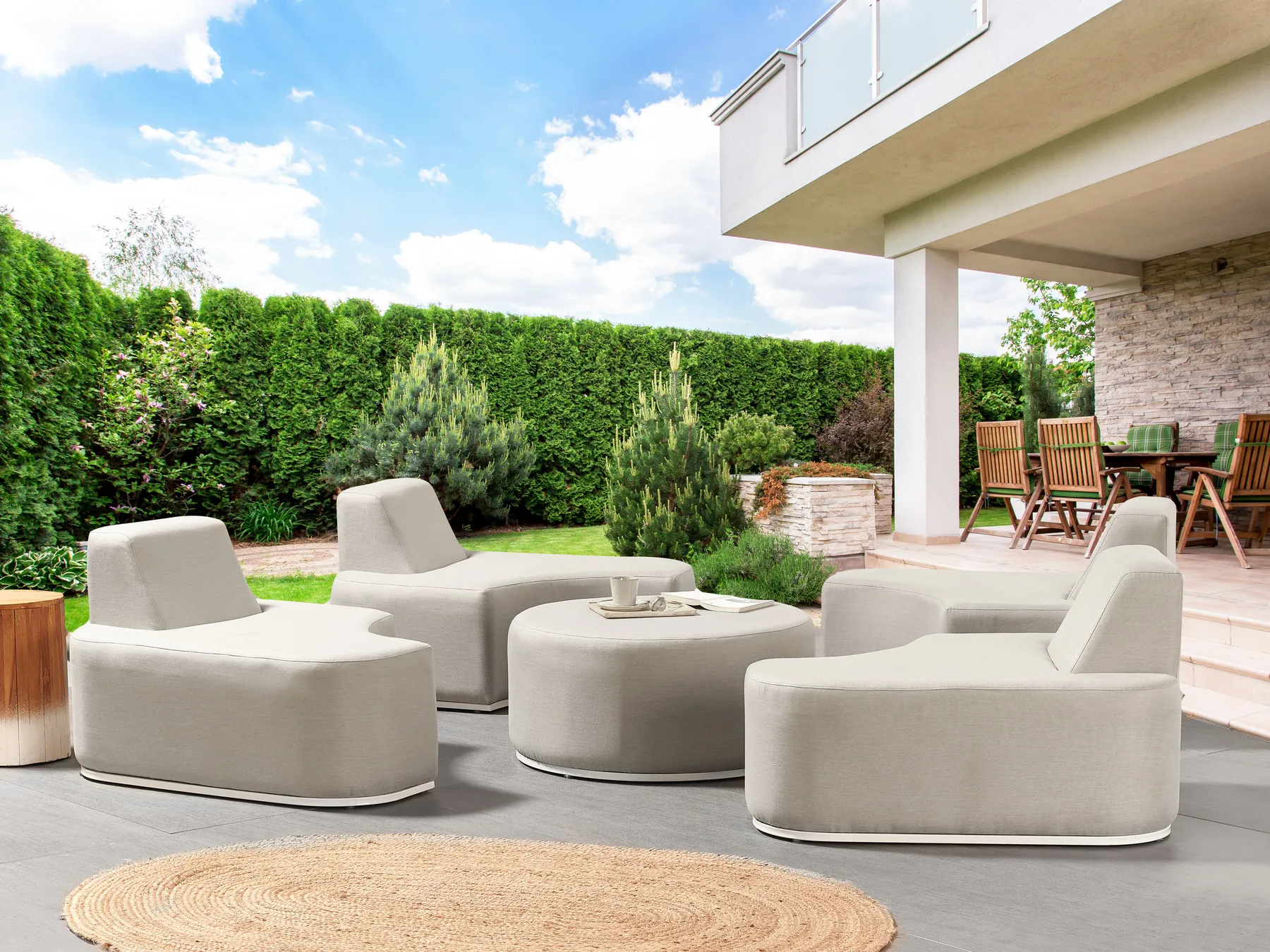 Loungeset met tafel 4-zits FABRO modulair Lichtgrijs