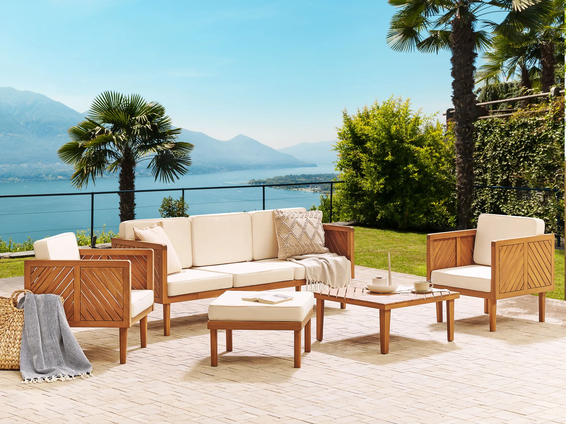 Loungeset met tafel en ottomaan 5-zits BARATTI Acaciahout Bruin - Afbeelding 3