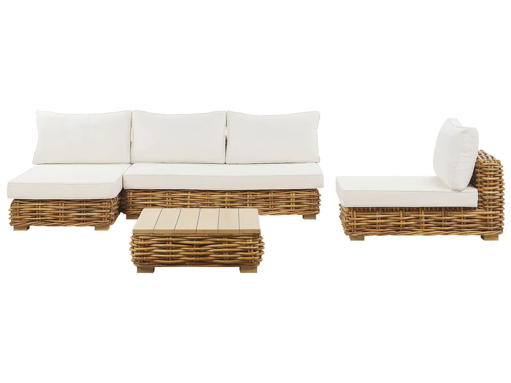 Loungeset met tafel 4-zits VARALLO rechtszijdig modulair Rotan Natuurlijk - Afbeelding 2