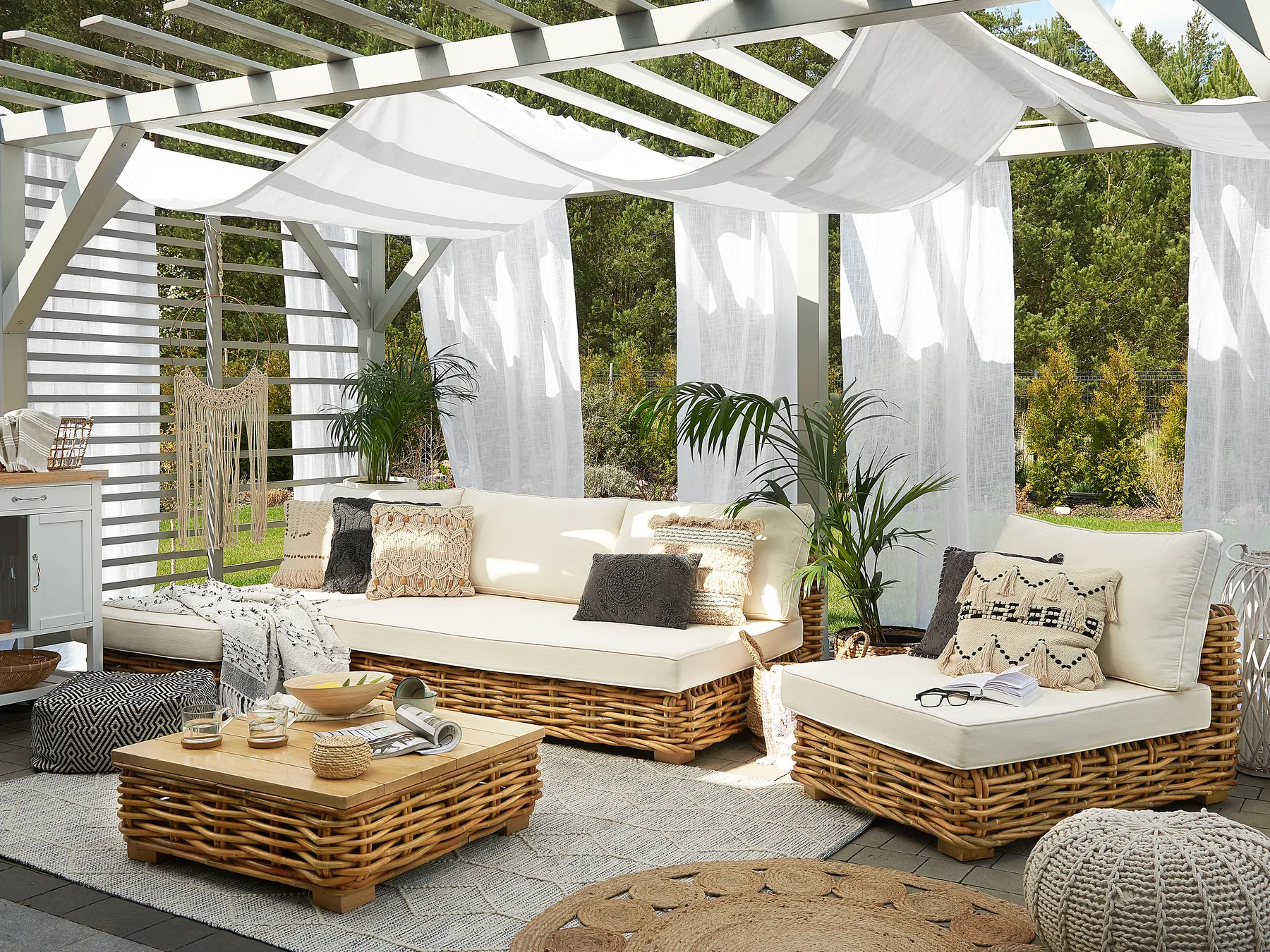 Loungeset met tafel 4-zits VARALLO rechtszijdig modulair Rotan Natuurlijk - Afbeelding 3