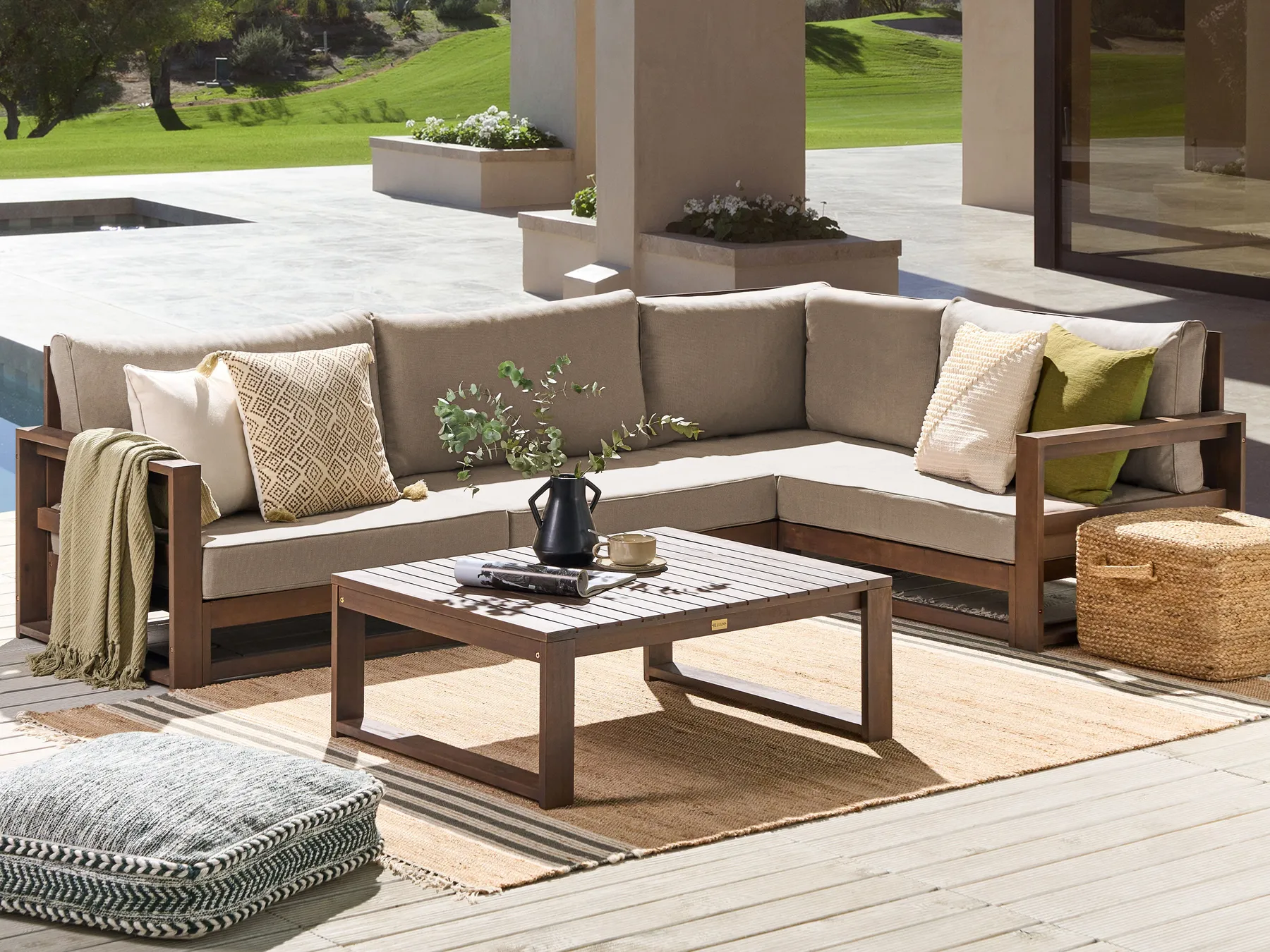Tuin hoekloungeset met tafel 4-zits TIMOR linkszijdig modulair Gecertificeerd acaciahout Donkerbruin