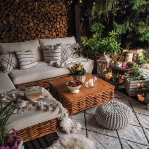 Loungeset met tafel 4-zits VARALLO rechtszijdig modulair Rotan Natuurlijk