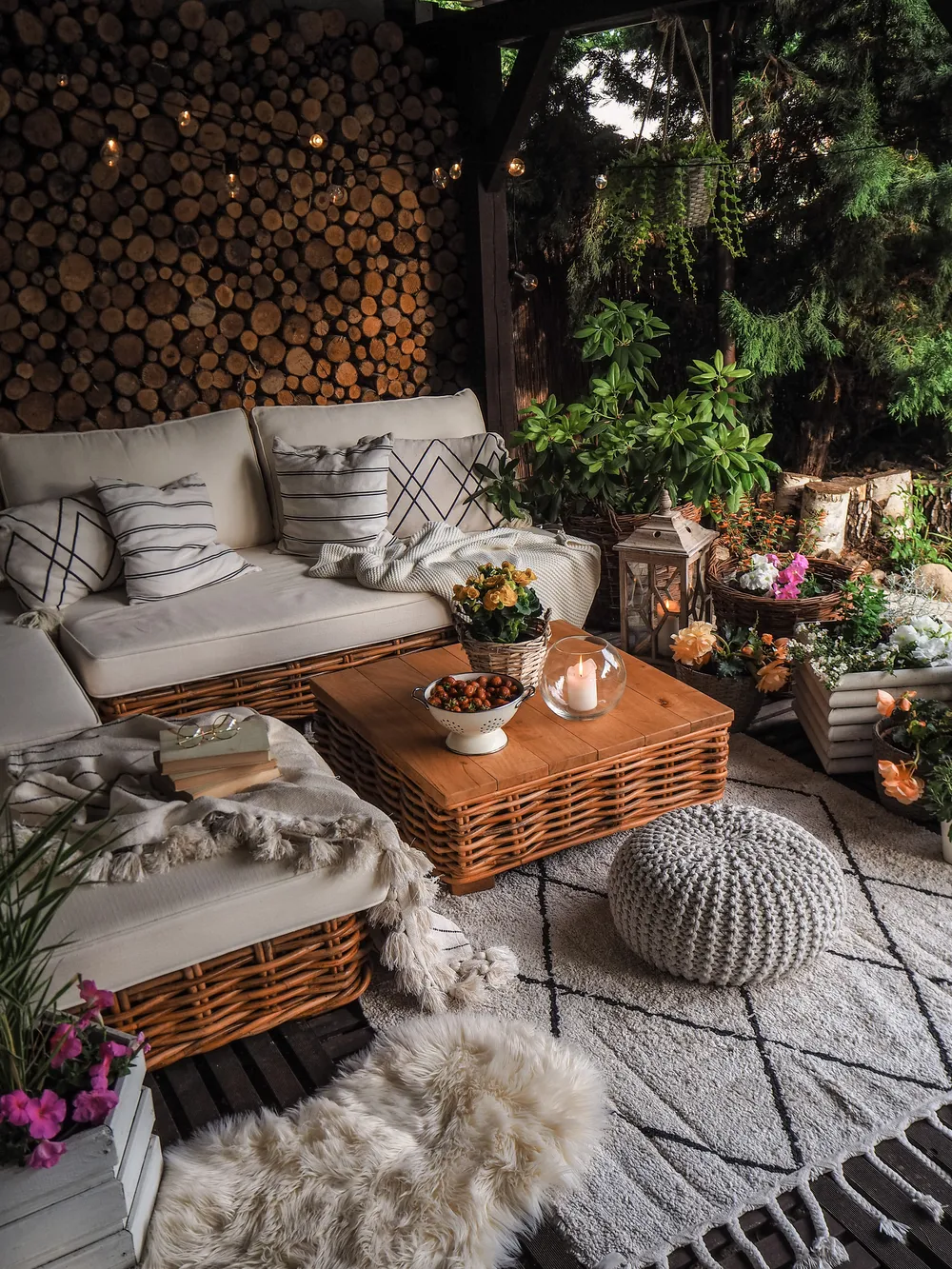 Loungeset met tafel 4-zits VARALLO rechtszijdig modulair Rotan Natuurlijk