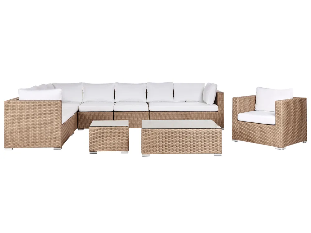 Loungeset met tafel 8-zits XXL rechtszijdig modulair PE rotan Zandbeige - Afbeelding 4