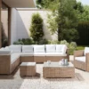 Loungeset met tafel 8-zits XXL rechtszijdig modulair PE rotan Zandbeige