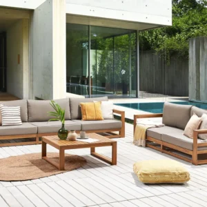 Loungeset met tafel 5-zits TIMOR modulair Gecertificeerd acaciahout Lichtbruin