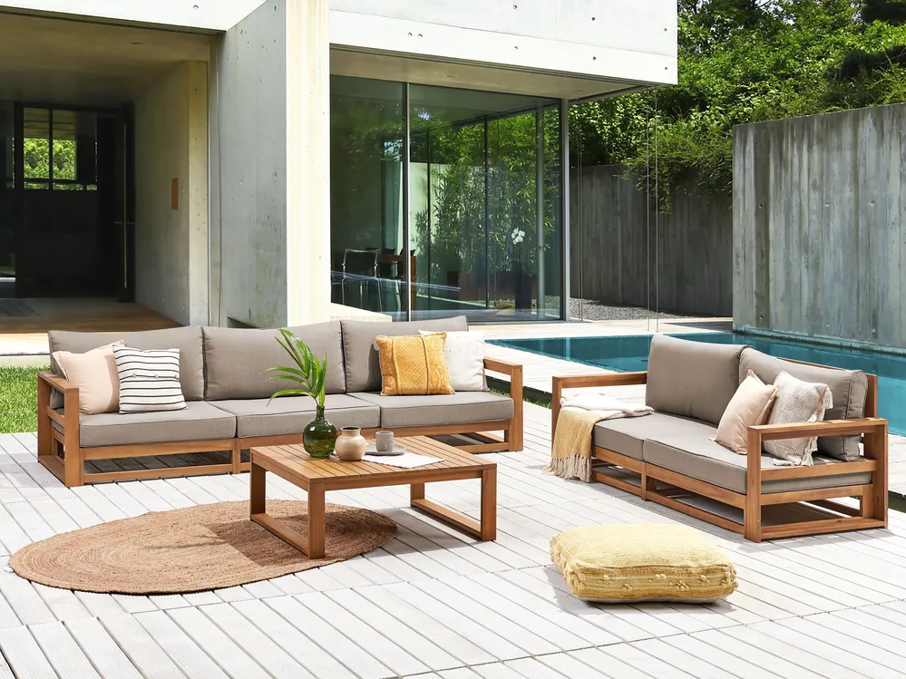 Loungeset met tafel 5-zits TIMOR modulair Gecertificeerd acaciahout Lichtbruin