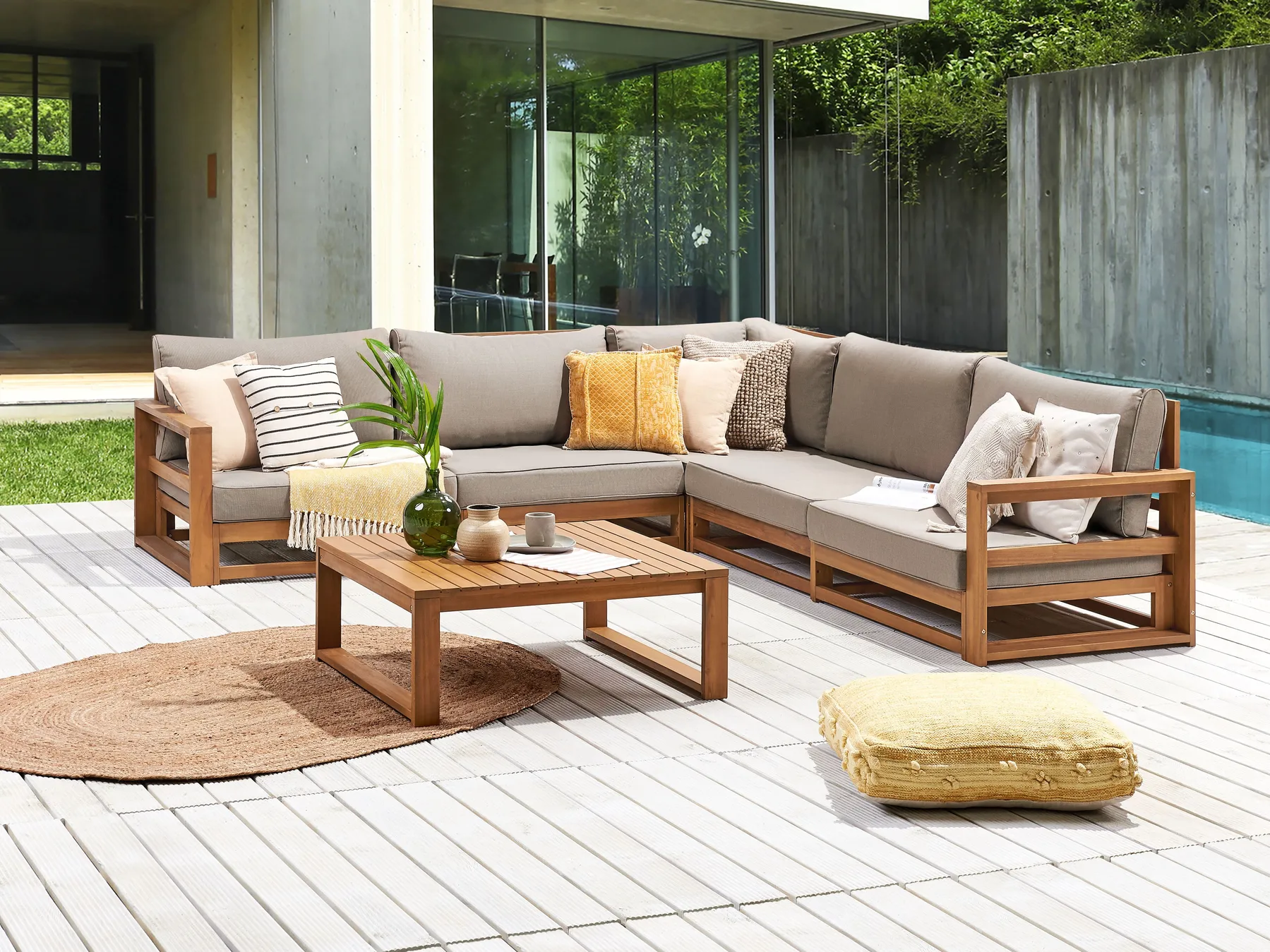 Tuin hoekloungeset met tafel 5-zits TIMOR modulair Gecertificeerd acaciahout Lichtbruin - Afbeelding 3
