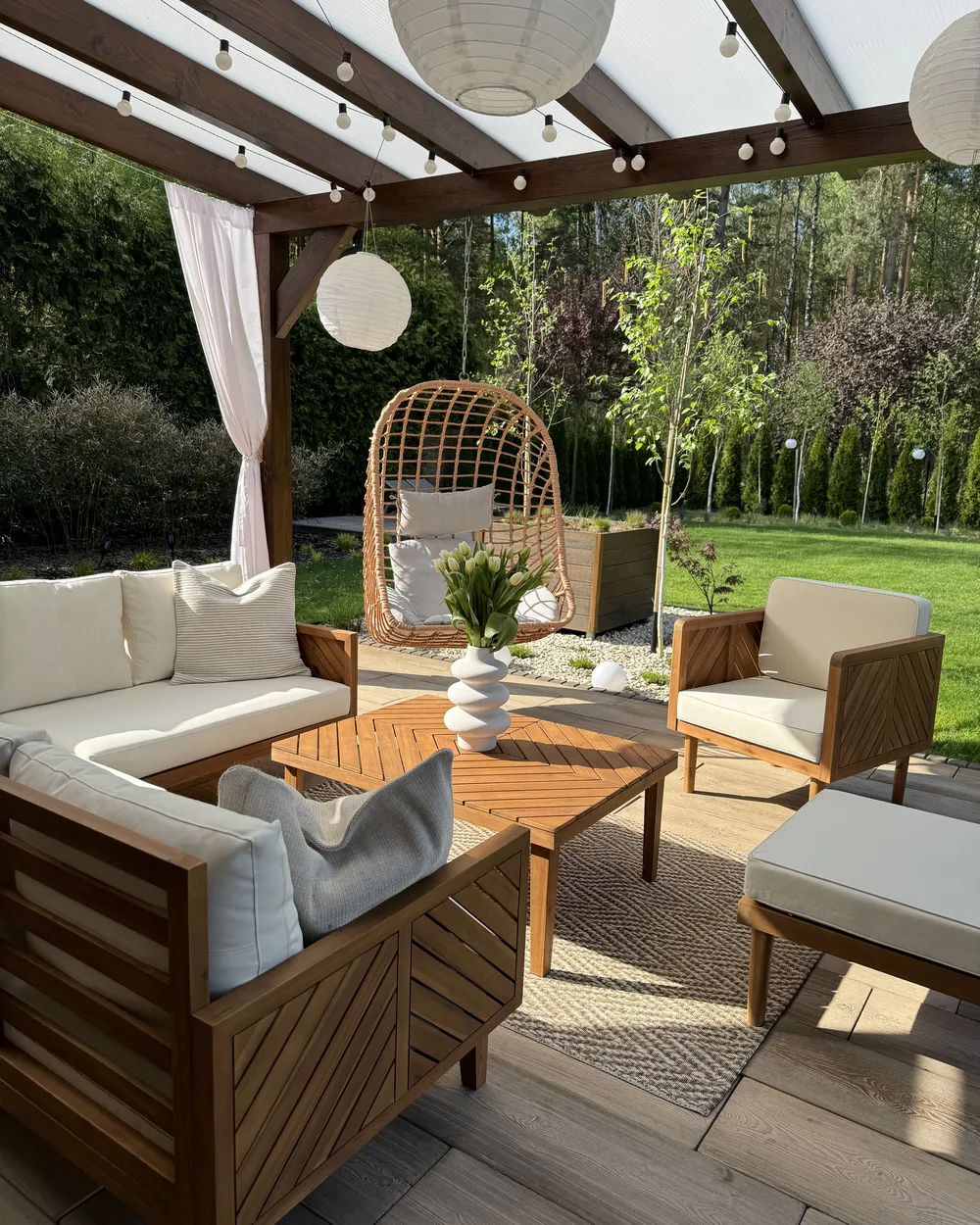 Loungeset met tafel en ottomaan 5-zits BARATTI Acaciahout Bruin - Afbeelding 5