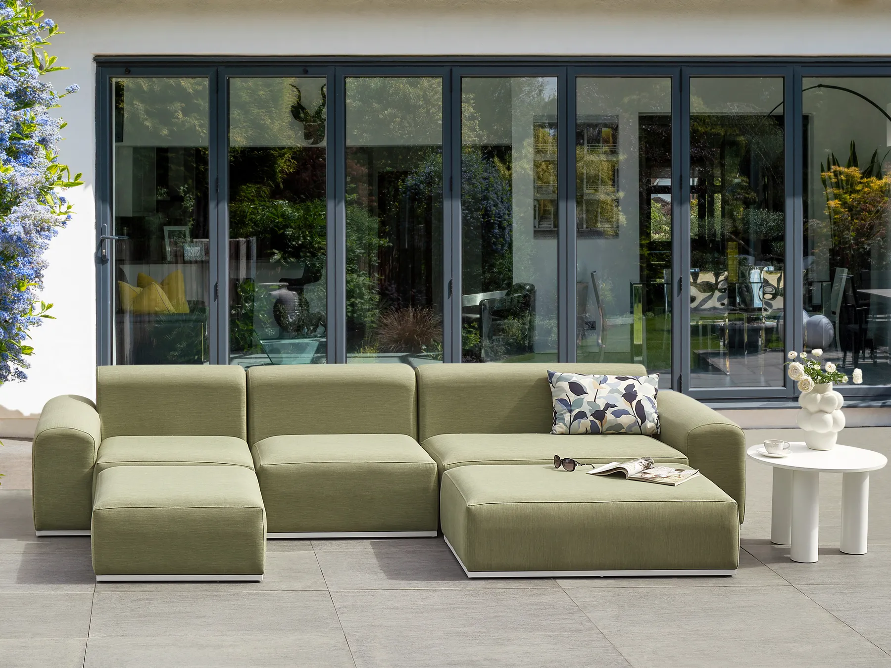 Tuin loungebank met ottomaan 7-zits BATTIFOLLO modulair Olijfgroen - Afbeelding 3