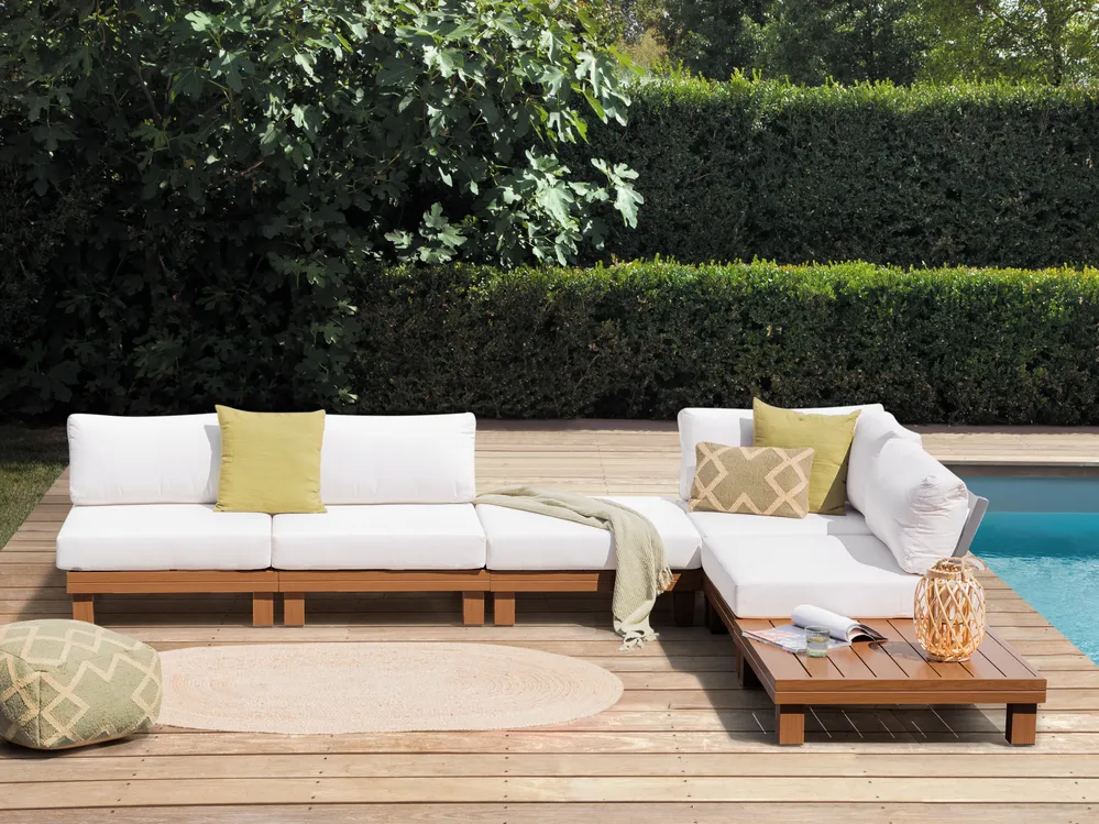 Tuin hoekloungeset met tafel 5-zits SANZA linkszijdig modulair Metaal Wit - Afbeelding 3