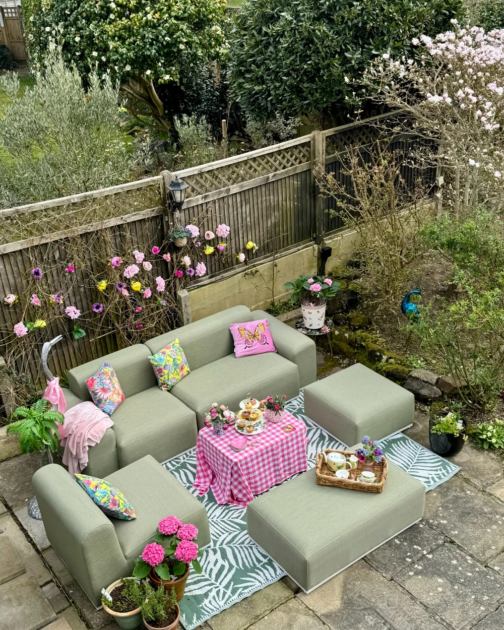 Tuin loungebank met ottomaan 7-zits BATTIFOLLO modulair Olijfgroen - Afbeelding 4