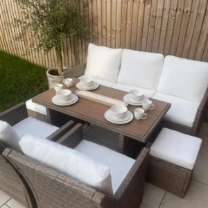 Loungeset met tafel en ottomaan 5-zits FONTI met kussens PE rotan Bruin