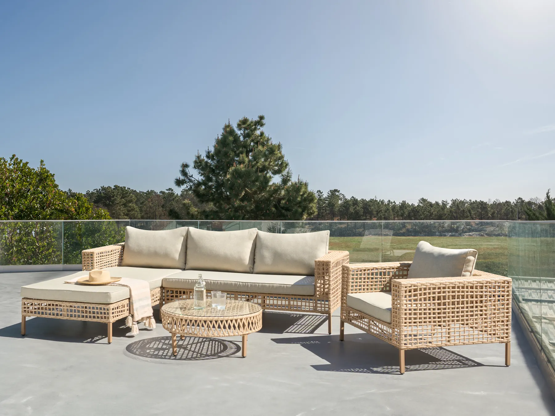 Loungeset met tafel 4-zits CALASETTA rechtszijdig PE rotan Beige - Afbeelding 2