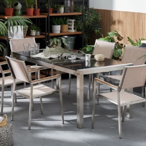 Tuinset 6-zits GROSSETO driedubbele plaat Graniet Gepolijst Zwart/beige