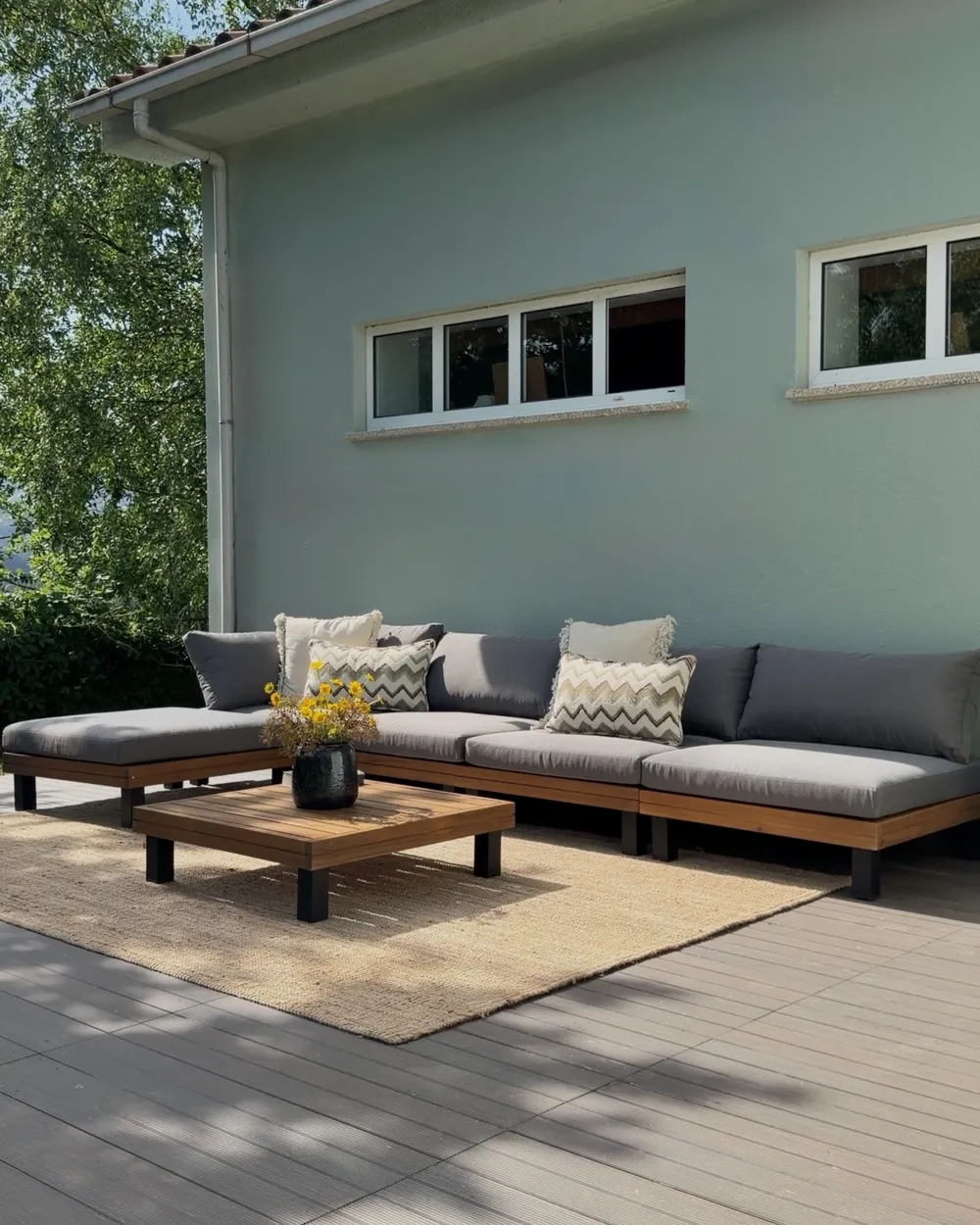 FRAZZANO 5-zits Tuin Hoekloungeset met Tafel | Grijs Acaciahout Modulair - Afbeelding 4