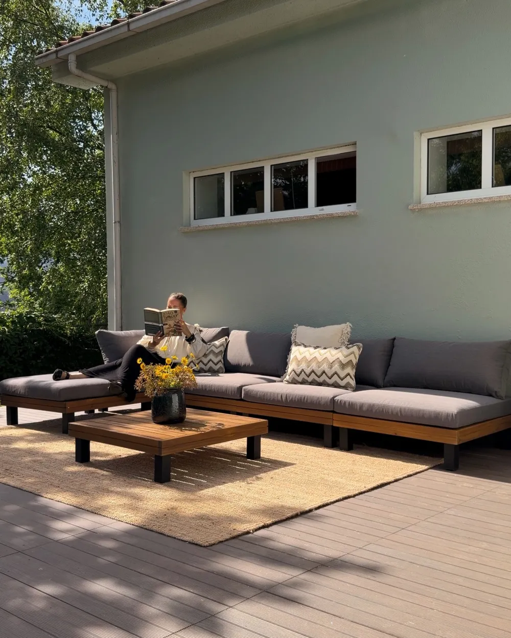 FRAZZANO 5-zits Tuin Hoekloungeset met Tafel | Grijs Acaciahout Modulair - Afbeelding 2