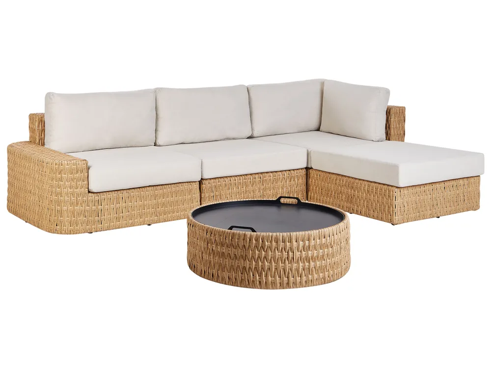 OLIVERI 4-zits Tuin Hoekloungeset met Tafel Linkszijdig | Beige PE Rotan - Afbeelding 4
