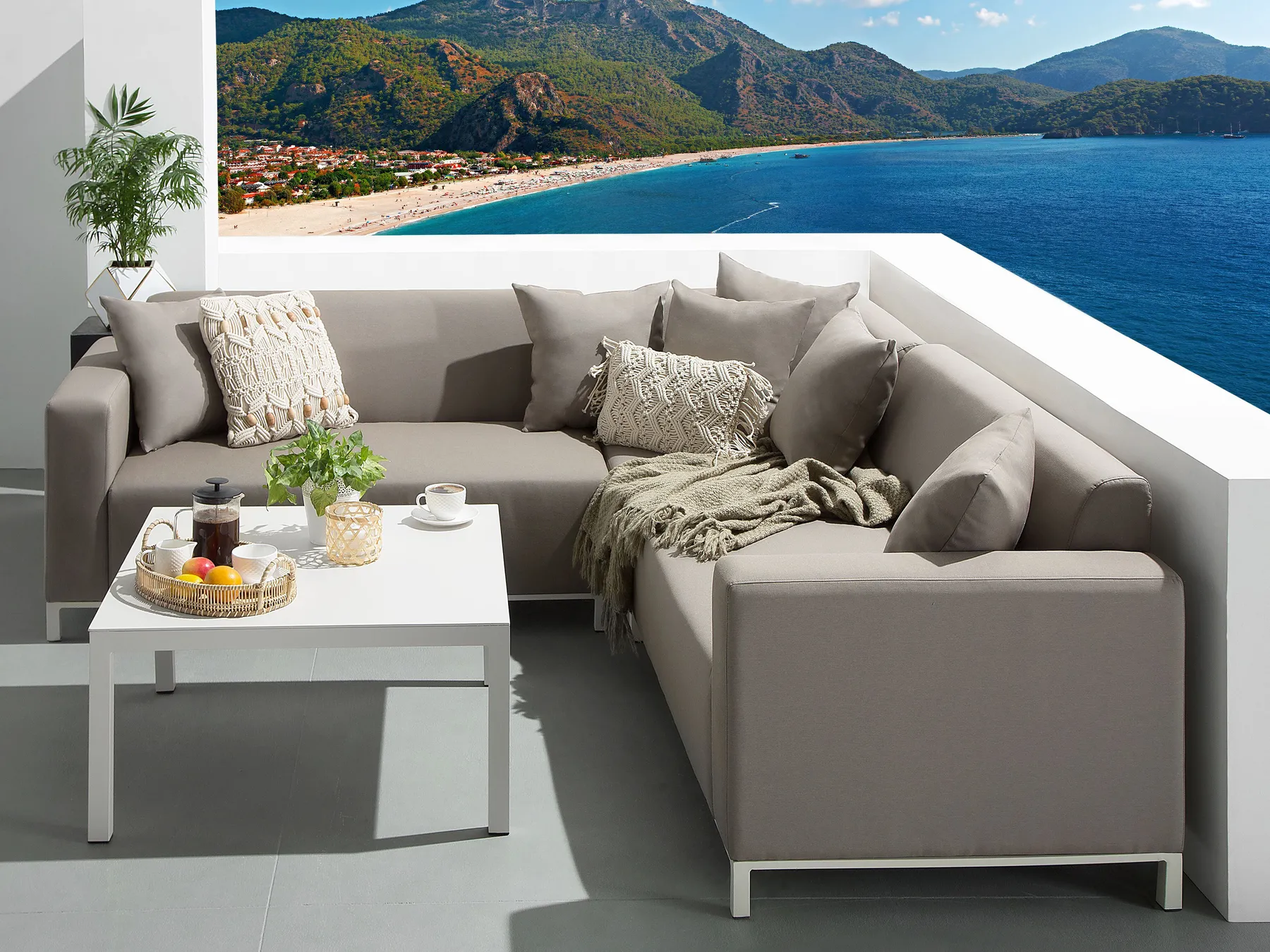 BELIZE 5-zits Tuin Hoekloungeset met Tafel Linkszijdig | Beige Modulair - Afbeelding 3
