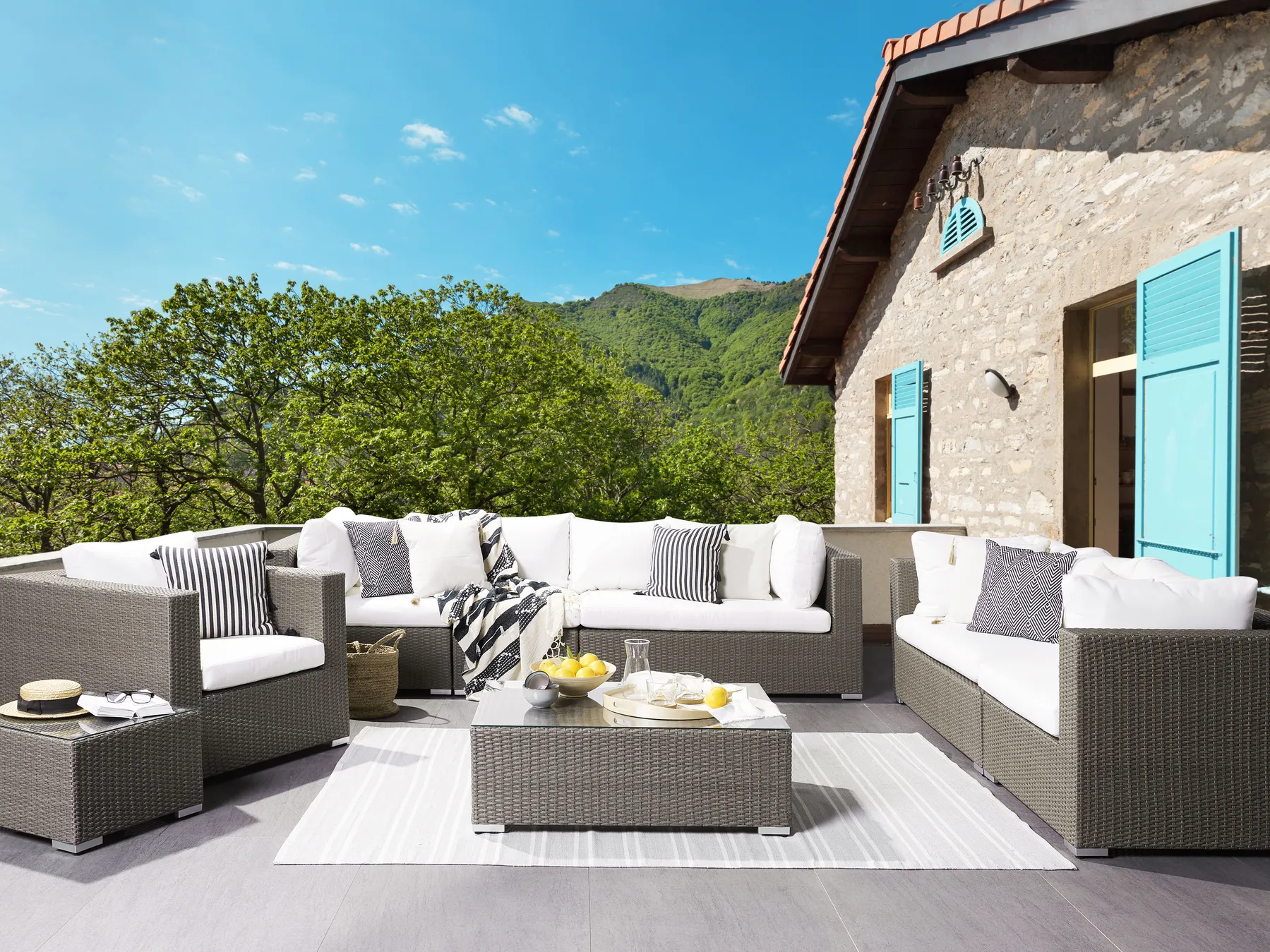 MAESTRO 8-zits Loungeset met Tafels | Taupe PE Rotan Modulair