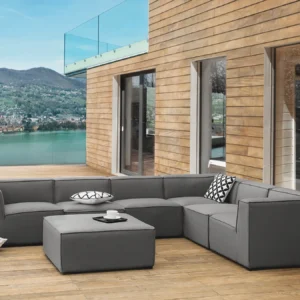 Tuin hoekbank met ottomaan 7-zits AREZZO linkszijdig modulair Grijs