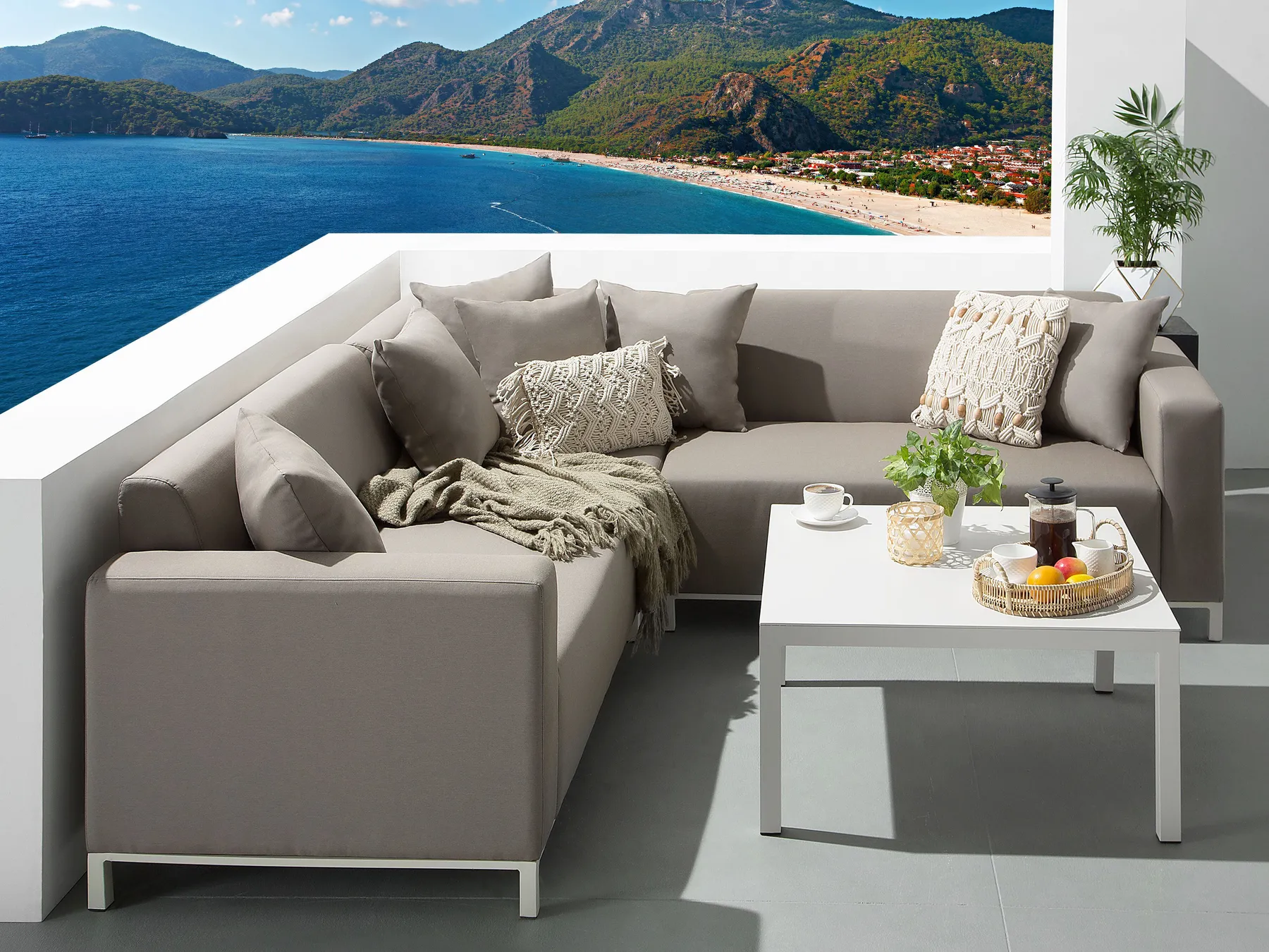 BELIZE 5-zits Tuin Hoekloungeset met Tafel Rechtszijdig | Beige Modulair