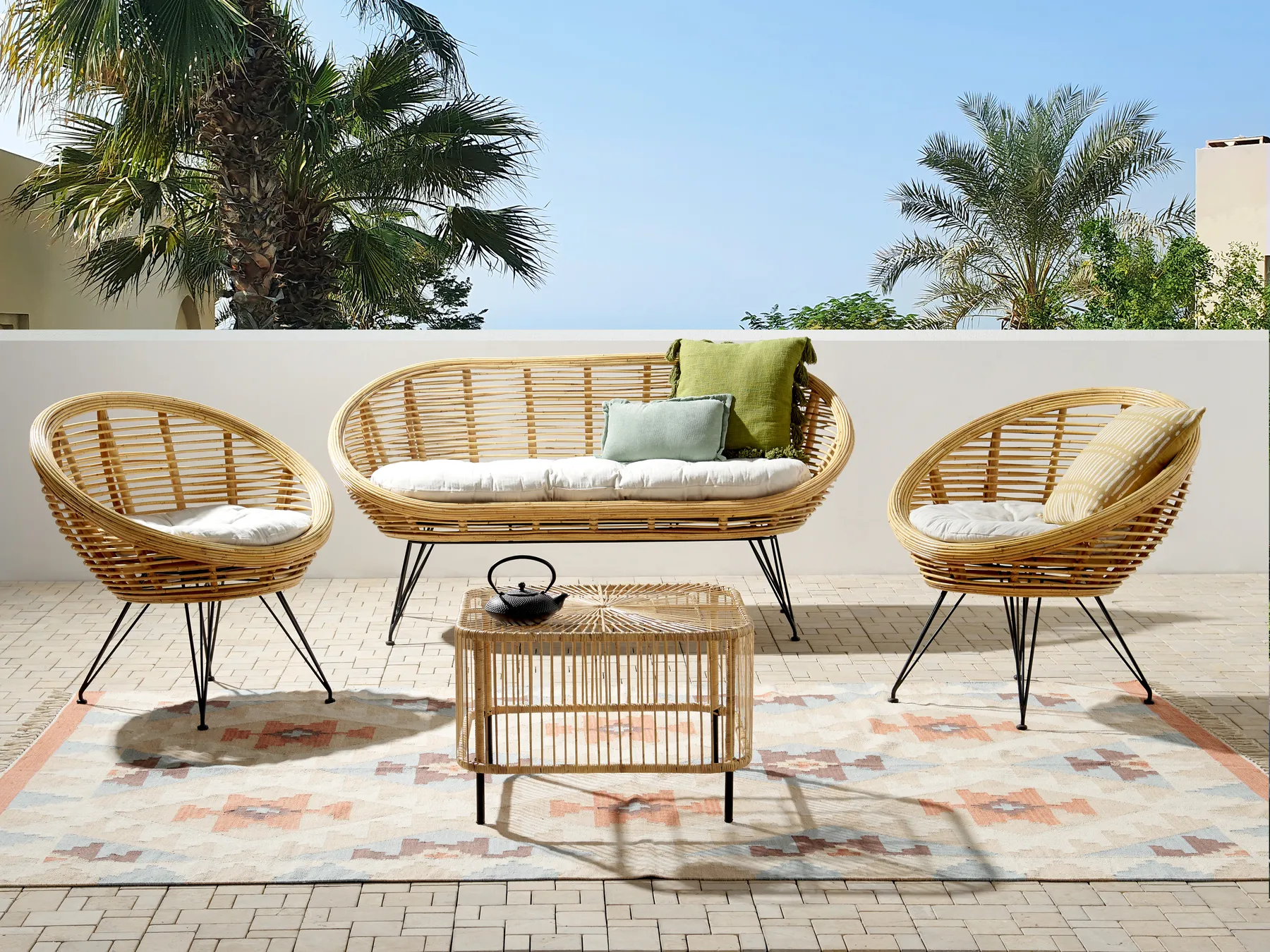 MARATEA/CESENATICO 4-zits Loungeset met Tafel Natuurlijk Rotan - Afbeelding 3