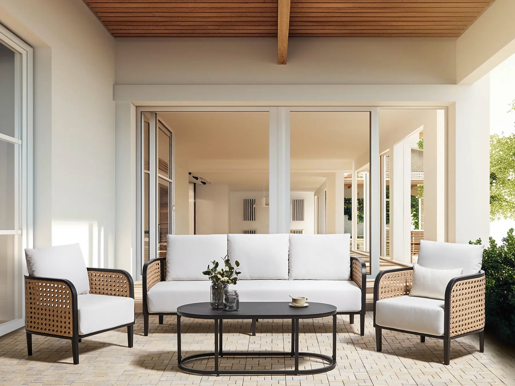 MONTEFALCO 5-zits Loungeset met Tafel Wit Metaal