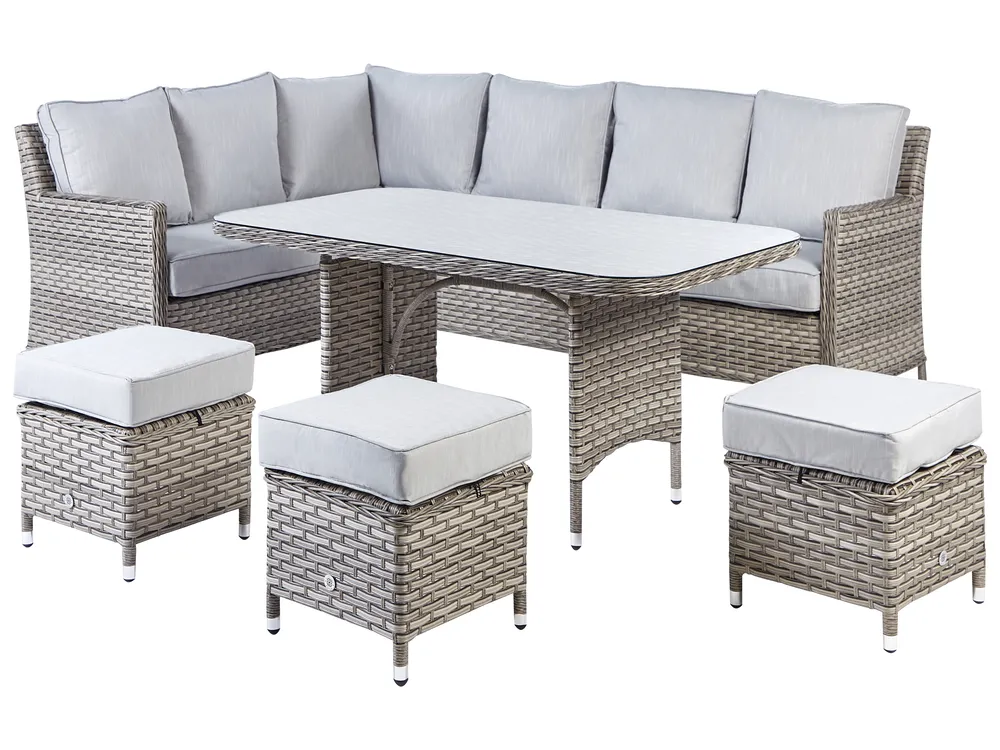 Loungeset met tafel en ottomaan 9-zits LACONA rechtszijdig PE rotan Lichtgrijs - Afbeelding 2