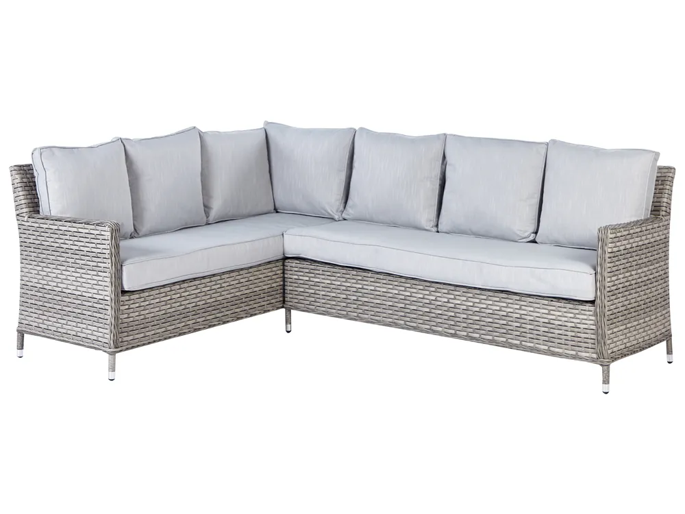 Loungeset met tafel en ottomaan 9-zits LACONA rechtszijdig PE rotan Lichtgrijs - Afbeelding 6