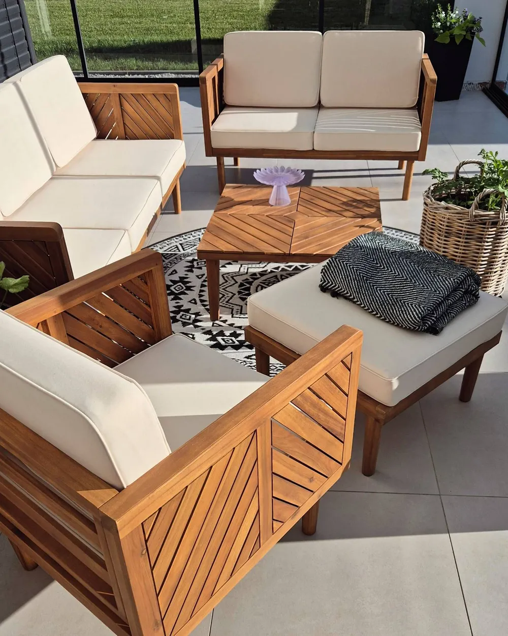BARATTI 6-zits Loungeset met Tafel en Ottomaan | Bruin Acaciahout